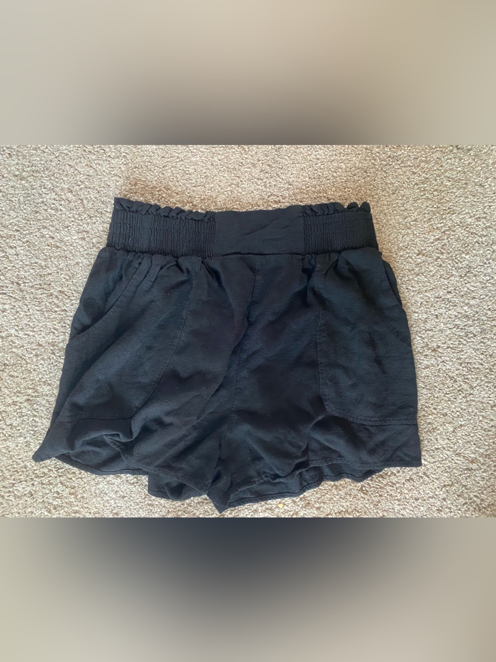 CHIC BLACK LINEN HIGH WAISTED ELASTIC WAIST SHORTS AUTOMET M